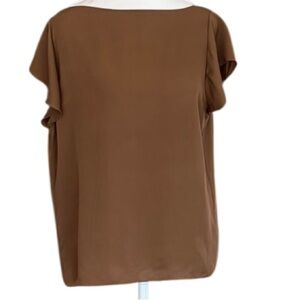Theory Chestnut Brown 100% silk Flutter Sleeve Blouse size small.
